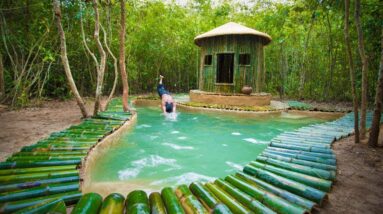 I Build Most Beautiful Swimming Pool for Bamboo Cabin in Deep Jungle