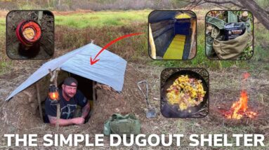 Solo Overnight Building a Simple Dugout Shelter in The Woods and Beefy Chili Mac