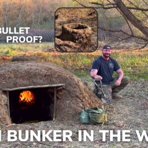 Solo Overnight Building an Underground Earth Bunker in The Woods and Cheesy Ribeye Skillet
