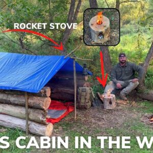Solo Overnight Building a DIY Debris Cabin in The Woods and Skillet Lasagna