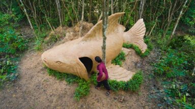 How to Build the Most Beautiful Gold Fish Shape Shelter by Ancient Skills