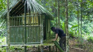 JUNGLE MAN SOLO BUSHCRAFT - build a bamboo stilt house with primitive skills
