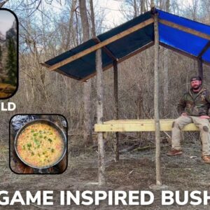 Solo Overnight Building a Skyrim Shack in the Woods and Ramen Egg Drop Soup