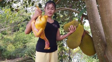 Adventure in forest: Chicken and egg curry with jackfruit, Eating delicious - Survival cooking