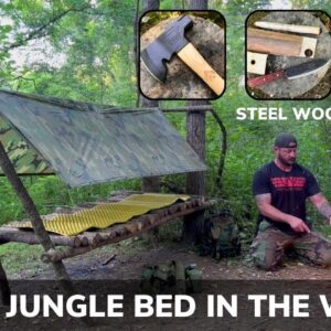 Solo Overnight with No Plan Building a Jungle Bed and Steel Wool Bowdrill Fire in the Rain and Chili