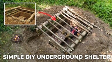 Solo Overnight Building an Underground Shelter in The Mud and Eggs with Cheese