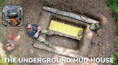Solo Overnight Starting an Epic Underground Mud House in The Woods and Spanish Rice