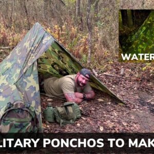Solo Overnight Using Two Military Ponchos To Make a Tarp Tent in the Rain and Kielbasa Pasta