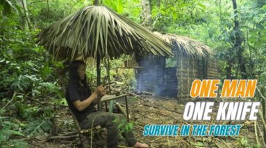 SURVIVAL CHALLENGE: (No Food, No Water, No Shelter) With Only 1 Knife To Survive In The Forest - #2