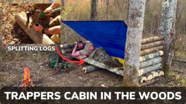 Solo Overnight Building a Trappers Cabin from The Landscape and Turkey Dinner
