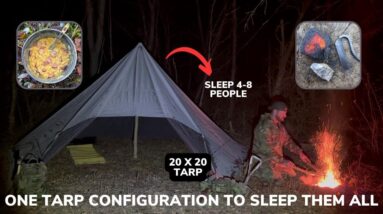 Solo Overnight Building the Tarp-Mahal of Group Shelters During a Rainstorm and Cheesy Kielbasa.