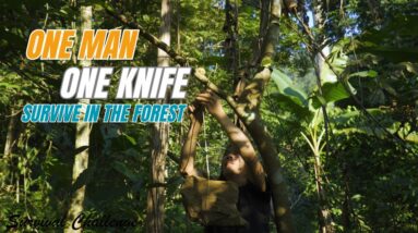 SURVIVAL CHALLENGE: (No Food, No Water, No Shelter) With Only 1 Knife To Survive In The Forest - #7