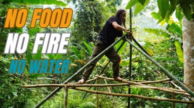 SURVIVAL CHALLENGE: (No Food, No Water, No Shelter) With Only 1 Knife To Survive In The Forest - #9