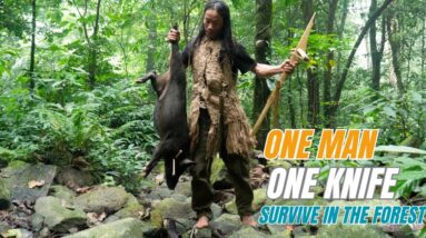 SURVIVAL CHALLENGE: (No Food, No Water, No Shelter) With Only 1 Knife To Survive In The Forest - #11