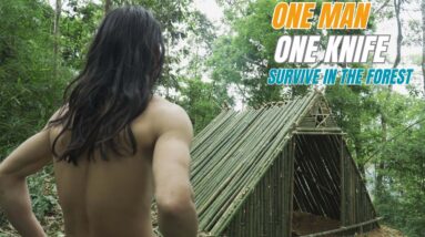 SURVIVAL CHALLENGE: (No Food, No Water, No Shelter) With Only 1 Knife To Survive In The Forest - #13