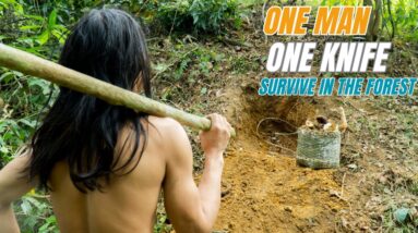 SURVIVAL CHALLENGE: (No Food, No Water, No Shelter) With Only 1 Knife To Survive In The Forest - #18