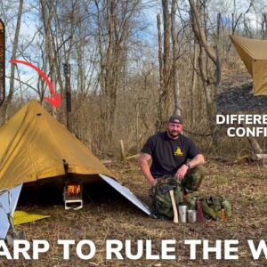 Solo Overnight Building a DIY Hot Tarp Tent in The Woods and Hot Stove Breakfast