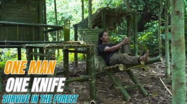 SURVIVAL CHALLENGE: (No Food, No Water, No Shelter) With Only 1 Knife To Survive In The Forest - #22