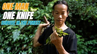 SURVIVAL CHALLENGE: (No Food, No Water, No Shelter) With Only 1 Knife To Survive In The Forest - #24