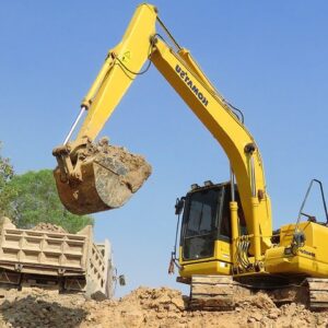Komatsu PC 130 Excavator Loading Mercedes And Land trucks, Canal Repairing