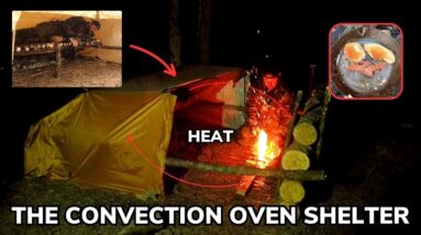 Solo Overnight Building a Convection Oven Shelter in the Snow and Bacon Pancakes