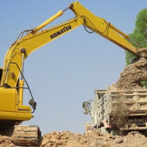 Komatsu PC 130 Excavator Loading Mercedes And MAN Trucks - Canal Repairing