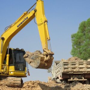 Komatsu pc 130 Excavator Loading Mercedes And MAN Trucks - New Canal Repairing