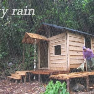 1 Years Alone In The Forest Building A Log Cabin - Making beds, Making hydroelectric power,Off Grid