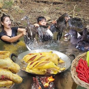 Catch duck for jungle food, Cooking duck for dinner, Survival in the rainforest