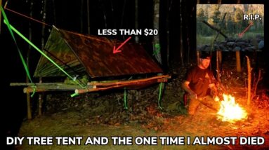 Solo Overnight Building a DIY Tree Tent For $20 and The Time I Almost Died