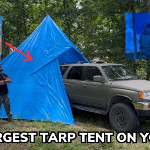 Solo Overnight Building the Largest Tarp Tent on YouTube
