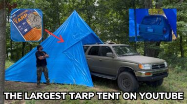 Solo Overnight Building the Largest Tarp Tent on YouTube