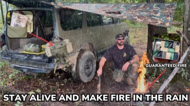Solo Overnight Staying Alive by Making Fire with Soaking Wet Materials in a Rainstorm.