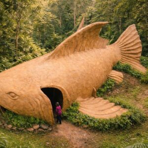 Woman Builds Giant Fish Shaped Survival Shelter in the Jungle – You Won’t Believe It!