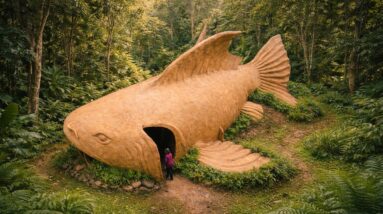 Woman Builds Giant Fish Shaped Survival Shelter in the Jungle – You Won’t Believe It!