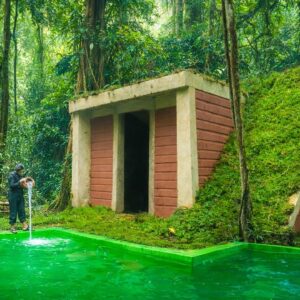 She Built a Beautiful Grass Roof Home Villa with Deep Swimming Pool Deep in the Jungle and Lives Off