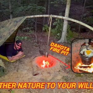 Solo Overnight Building a Bent Sapling Poncho Shelter in The Woods